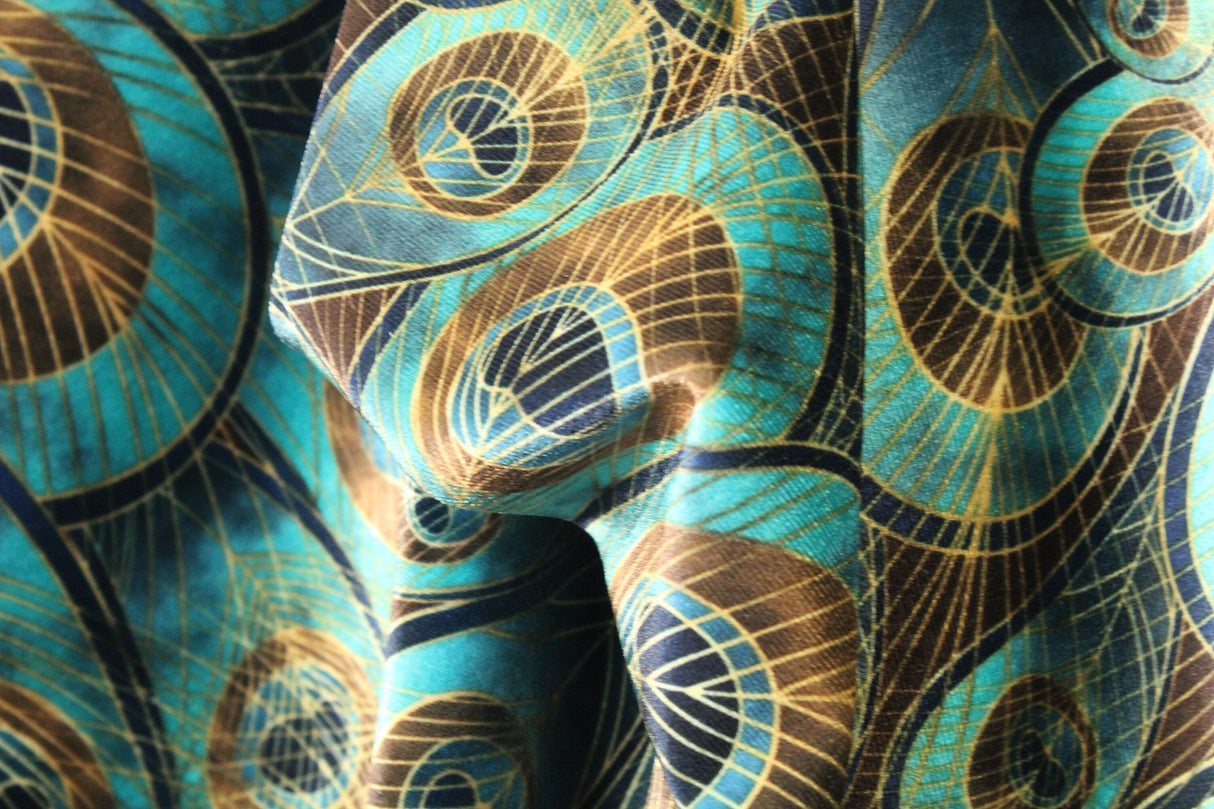 Vibrant Peacock Velvet Fabric - Peacock Print, 4-Way Stretch, 36" X 60" (1 Yard)