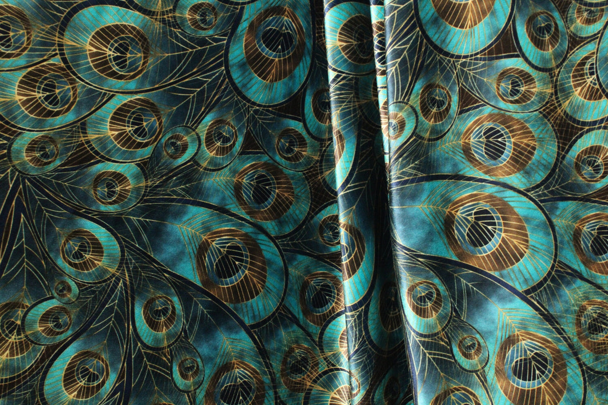 Vibrant Peacock Velvet Fabric - Peacock Print, 4-Way Stretch, 36" X 60" (1 Yard)
