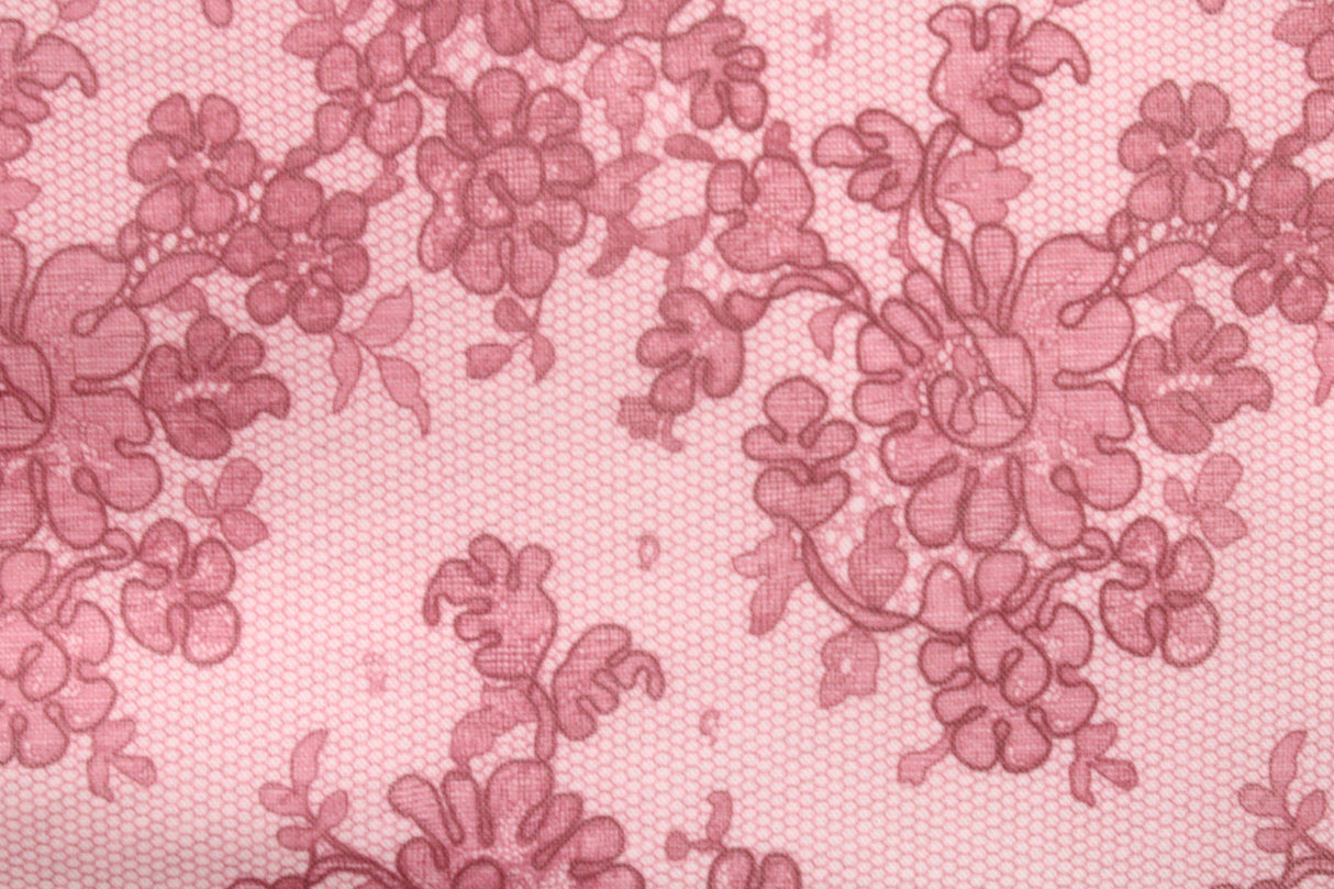 Pink Lace Printed Mesh Fabric - Pink Lace, 4-Way Stretch, 36" X 60" (1 Yard)