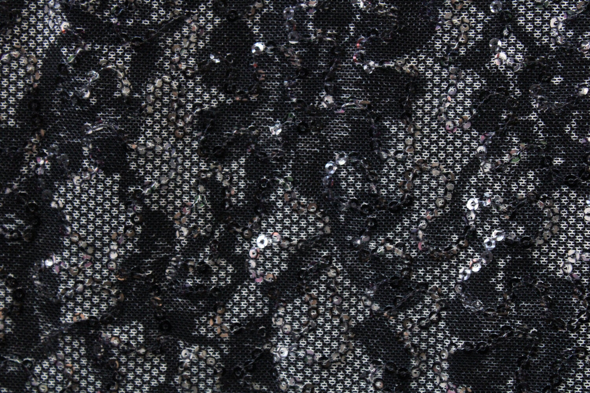 Black Lace 4-Way Stretch Sequin Mesh Fabric - Black Lace, 36" X 60" (1 Yard)