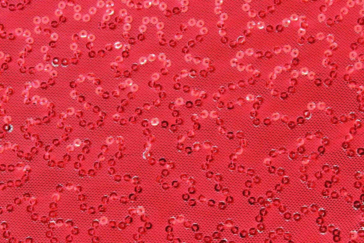 4-Way Stretch Sequin Mesh Fabric - Red, Printed, 36" X 60" (1 Yard)