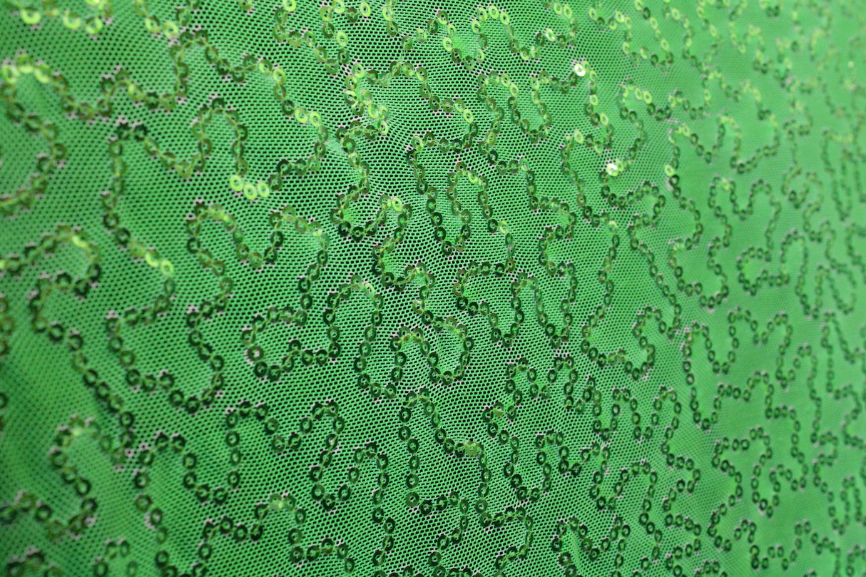 4-Way Stretch Sequin Mesh Fabric - Lime Green, Printed, 36" X 60" (1 Yard)
