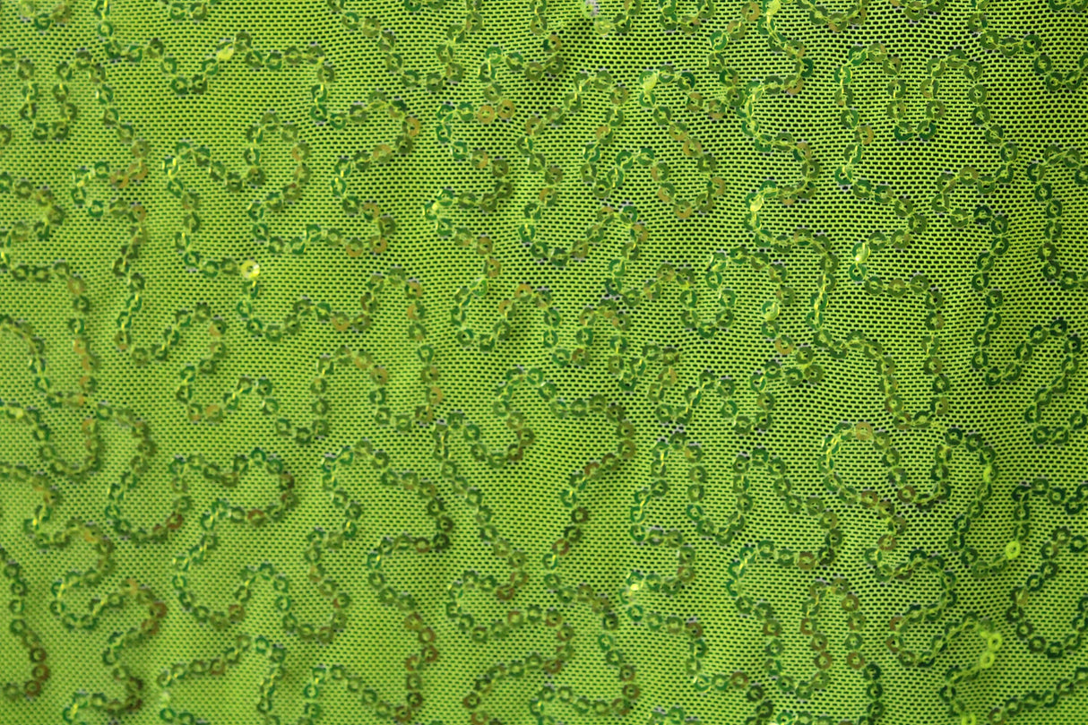 4 Way Stretch Sequin Mesh Fabric - Neon Yellow, Printed, 36" X 60" (1 Yard)