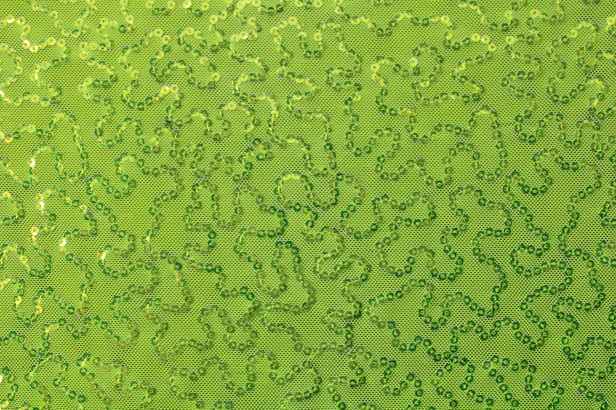 4 Way Stretch Sequin Mesh Fabric - Neon Yellow, Printed, 36" X 60" (1 Yard)