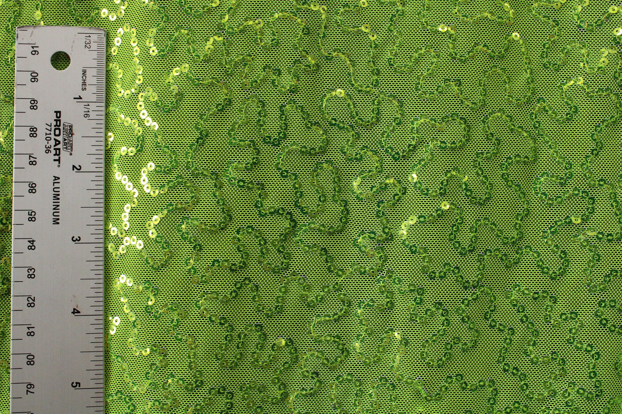 4 Way Stretch Sequin Mesh Fabric - Neon Yellow, Printed, 36" X 60" (1 Yard)