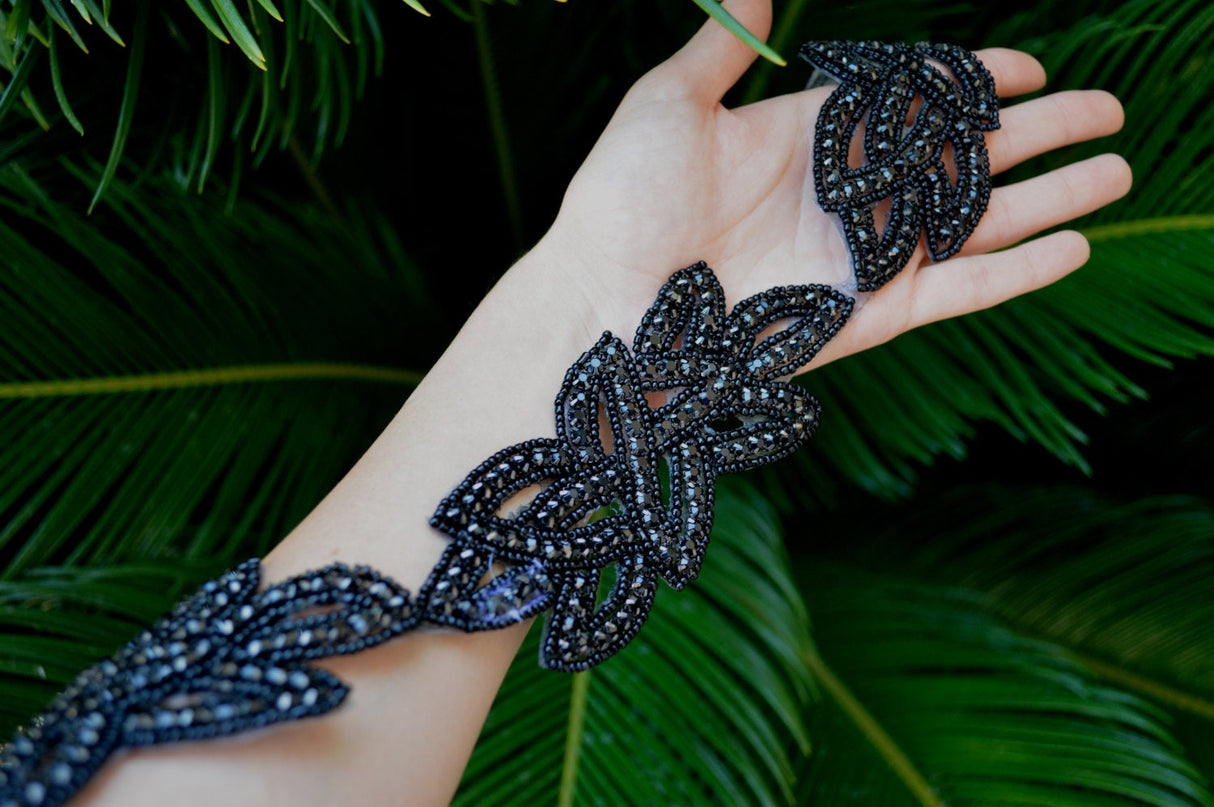 Black Rhinestone Iron-On Applique