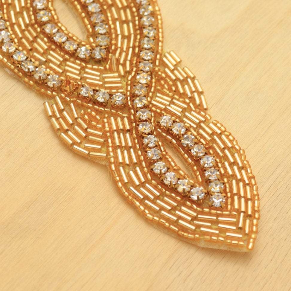 Rhinestone Applique Gold Beaded Iron-On