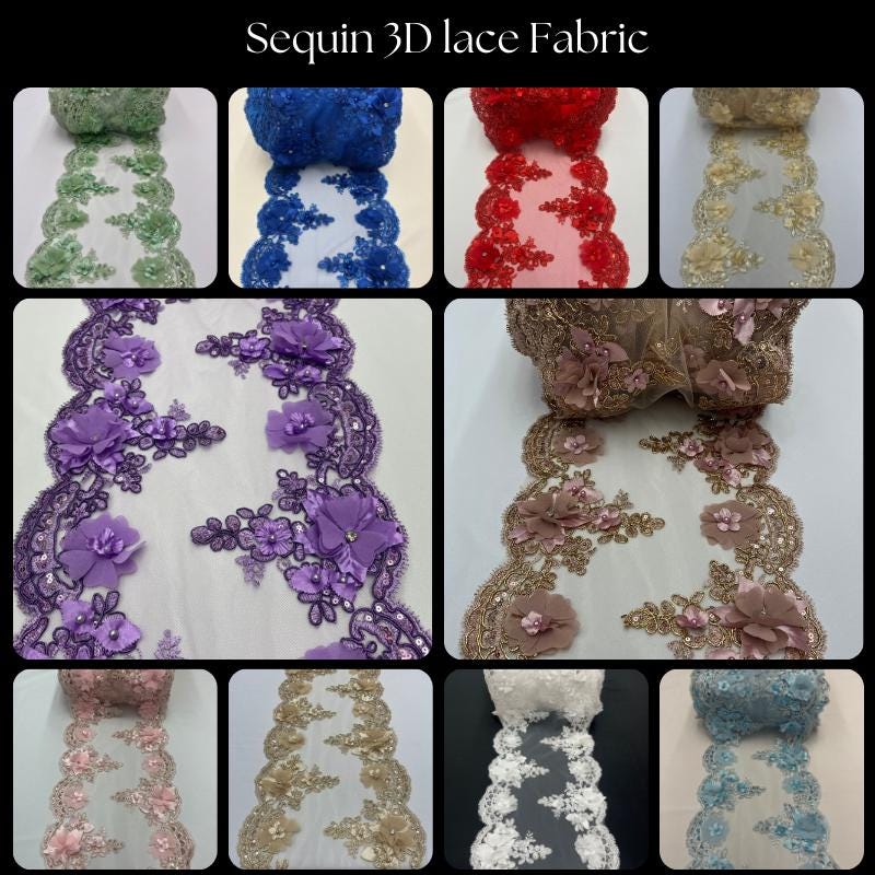 Sage Green Beaded Lace Fabric - 3D Embroidered Lace With Pearls And Crystals, 22" Width