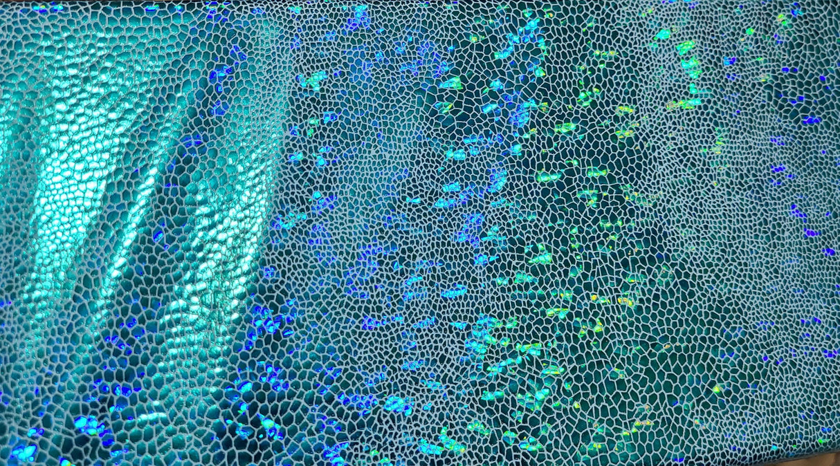 Fabric The Witching Hour Hologram Foil Mini Scale Aqua Halloween 58" Wide