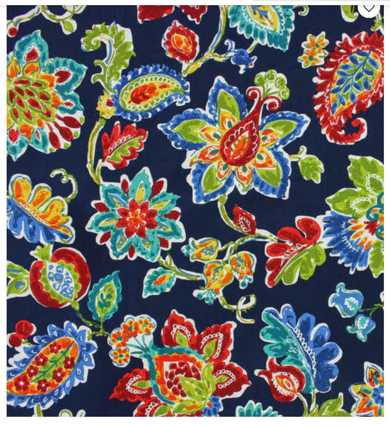 Cotton Canvas Fabric Bijoux Navy Jacobean
