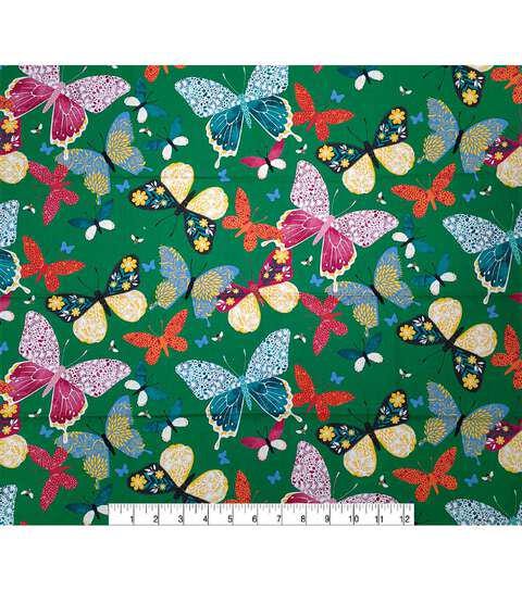 Cotton Canvas Butterfly Print on Dark Green 44" Wide