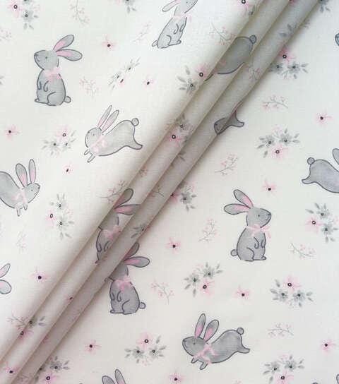 Quilting Cotton Hopping Bunnies on Cream Nursery Robert Kaufman