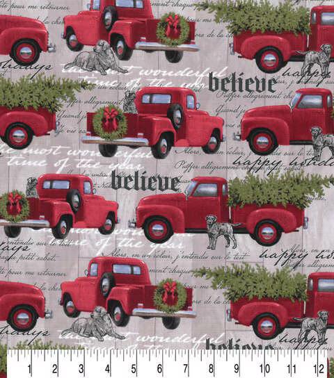 Quilting Cotton Grayhound & Red Trucks Christmas Fabric
