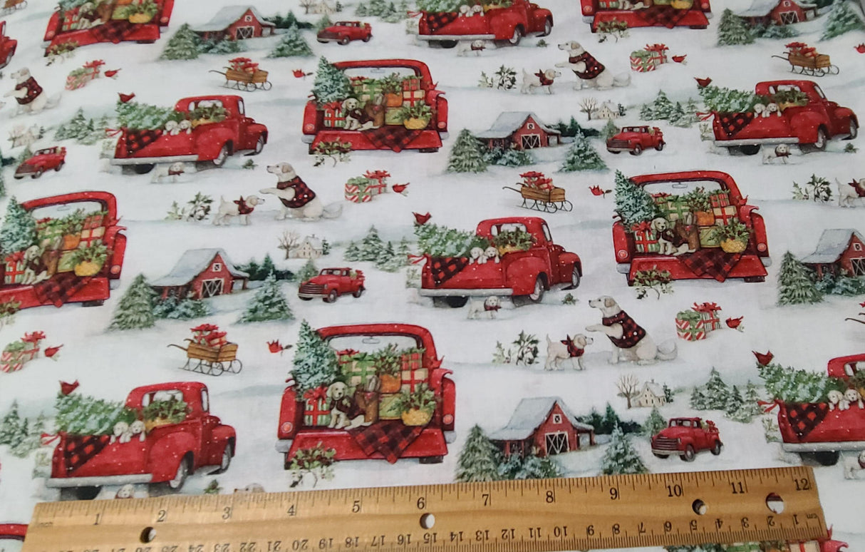Quilting Cotton Susan Winget Dogs & Trucks Christmas