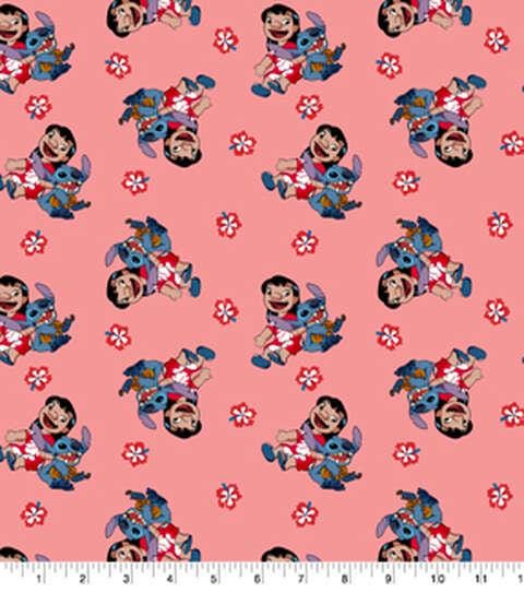 Quilting Cotton Disney Lilo & Stitch Forever on Pink