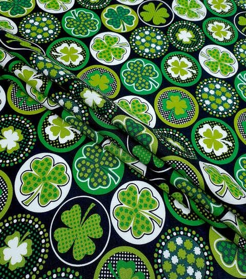 Quilting Cotton Shamrocks with Dots Black St. Patrick's Day
