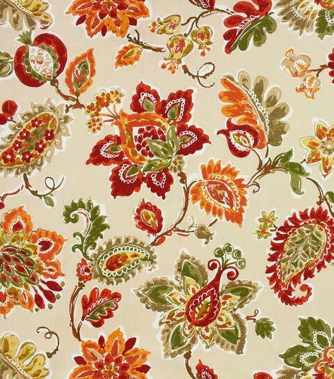 Cotton Canvas Fabric Richloom Bijoux Tangerine Jacobean 44" Wide