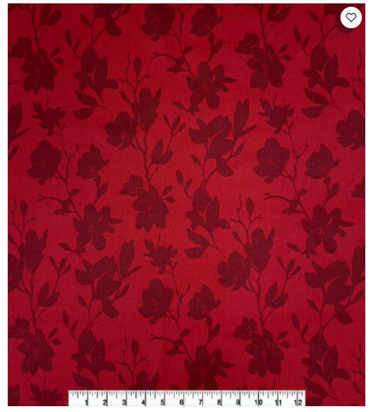 Cotton Canvas Fabric New Folk Tonal Floral on Red Christmas 44" Wide