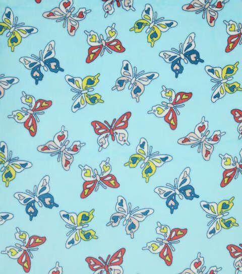 Fleece Fabric Spring Hearts & Butterflies on Blue 58" Wide