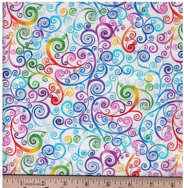 Quilting Cotton Rainbow Scrolls 100% Cotton Hi Fashion