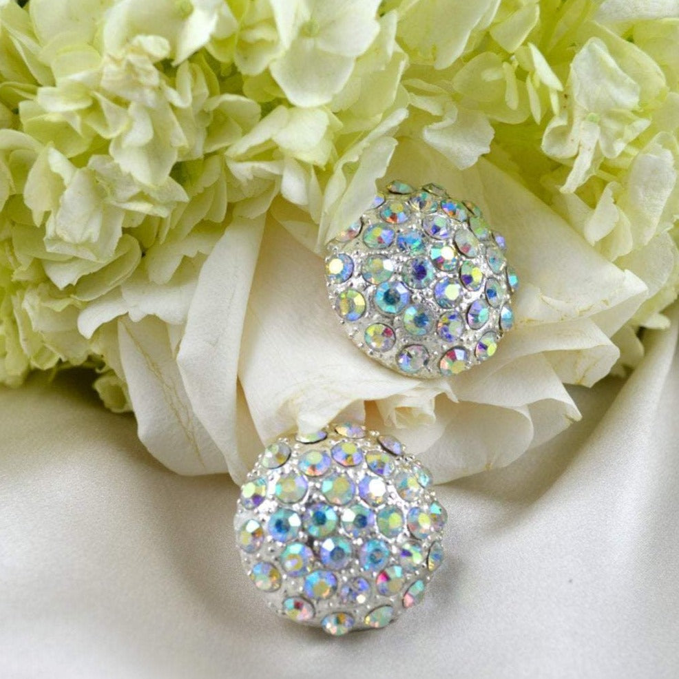 Rhinestone Button Silver Iridescent Dome 1.25"
