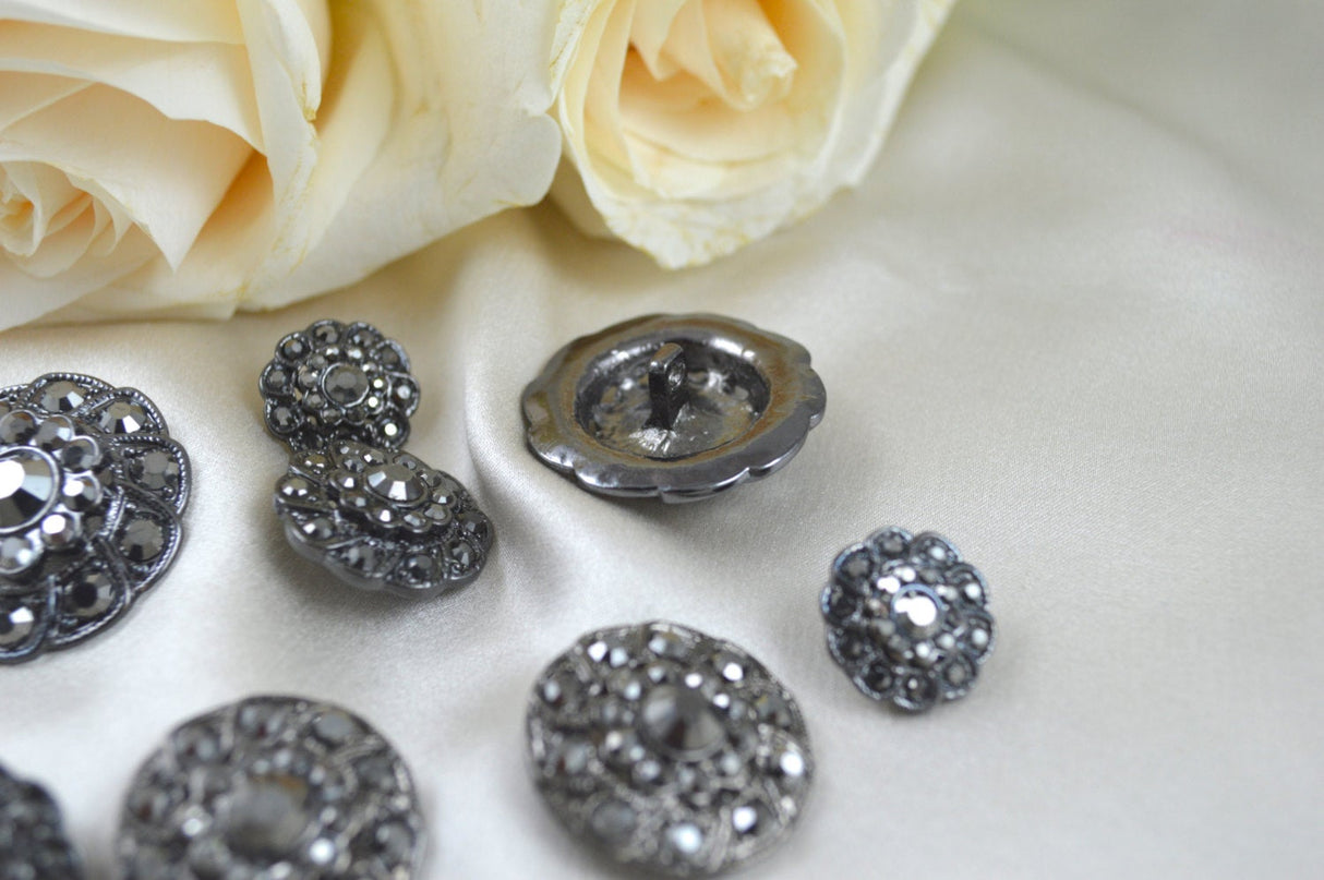 Rhinestone Button Gunmetal Shank
