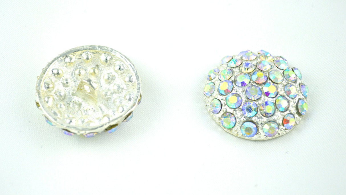 Rhinestone Button Silver Iridescent Dome 1.25"