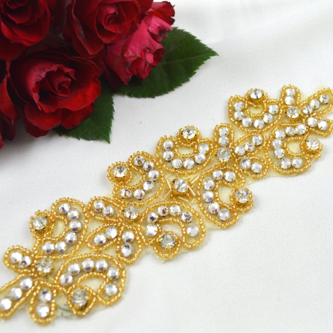 Rhinestone Applique Gold Art Deco
