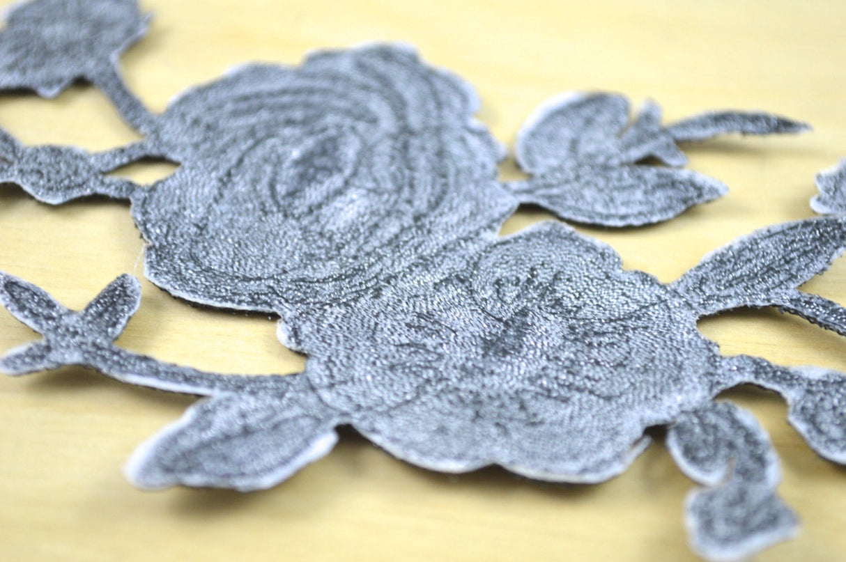 Flower Applique Gunmetal Embroidery Patch