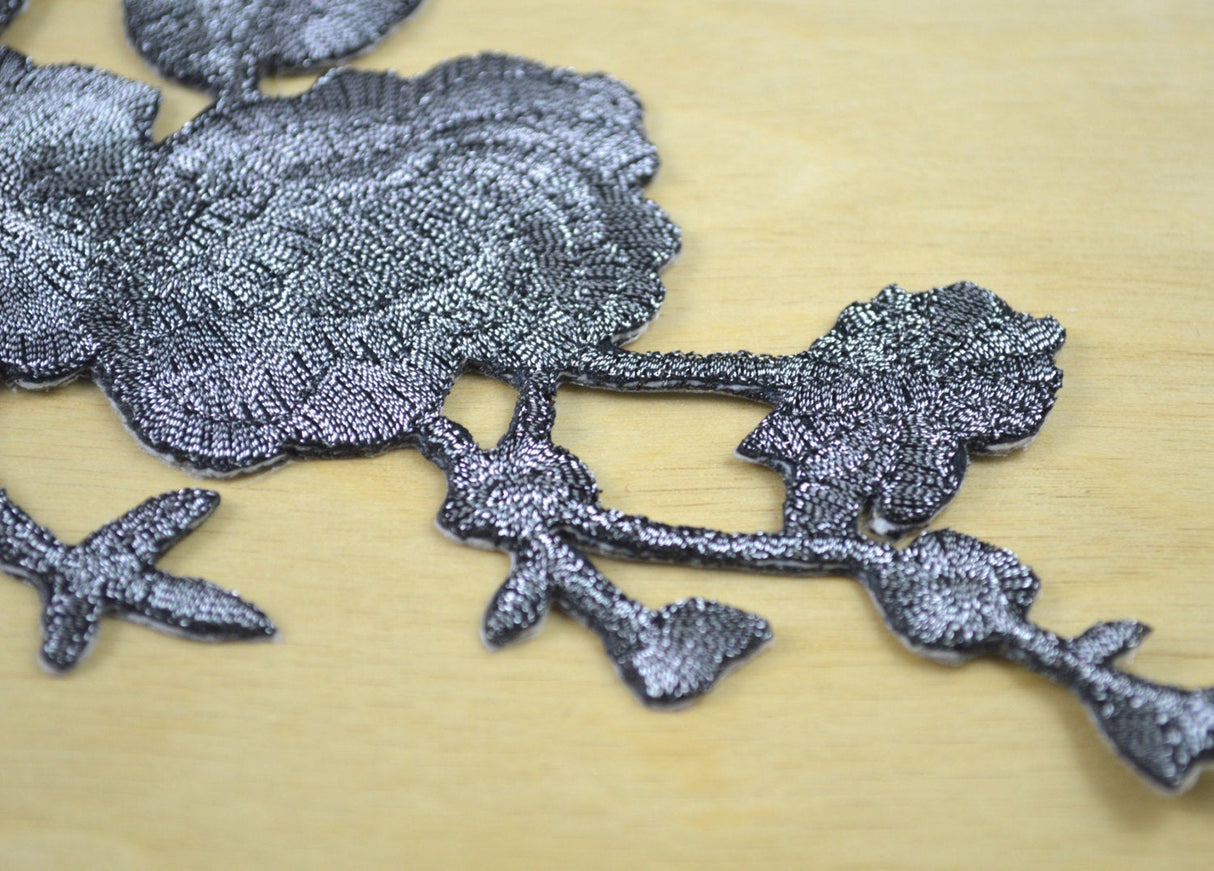 Flower Applique Gunmetal Embroidery Patch