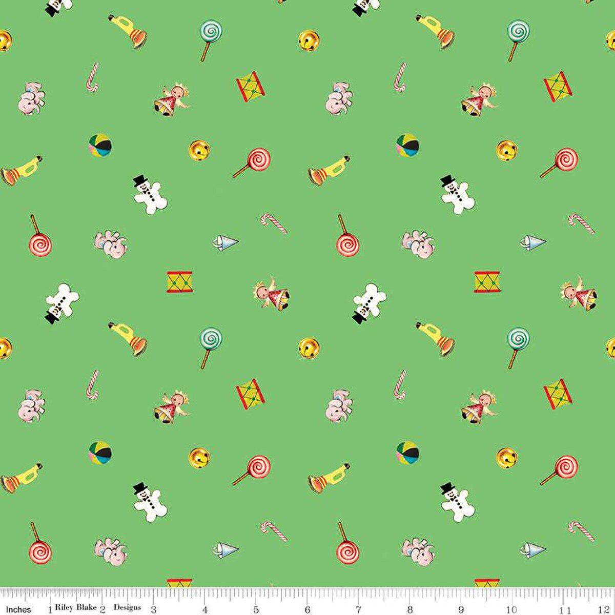 Quilting Cotton Jingle Bells Toys Green Riley Blake