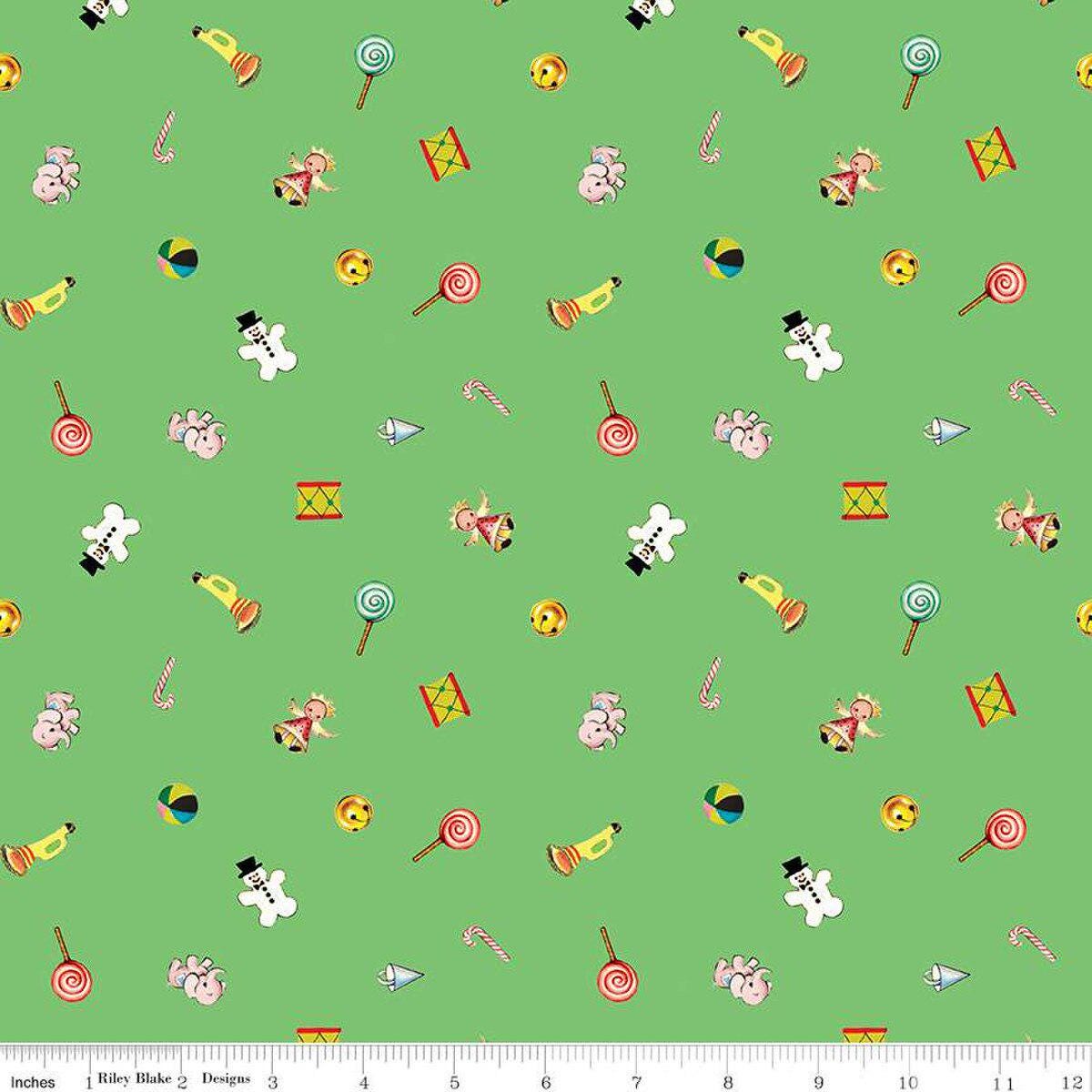 Quilting Cotton Jingle Bells Toys Green Riley Blake