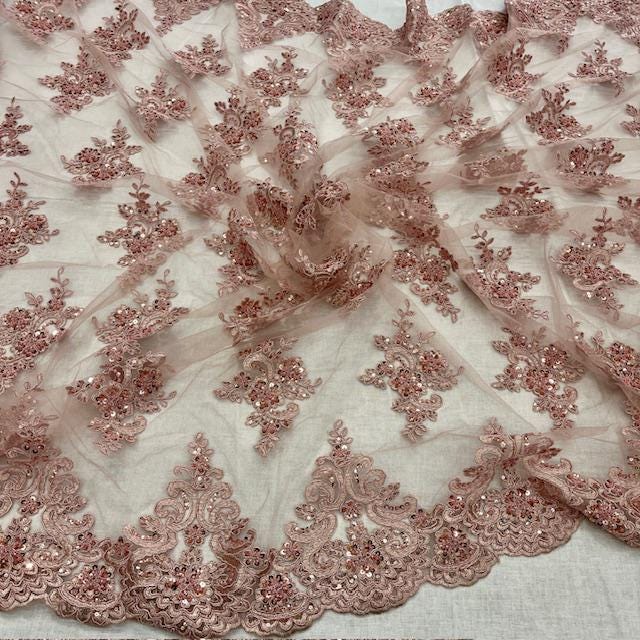 Luxury Beaded Lace Fabric - Embroidered Tulle, Baby Blue, Black, Burgundy, Champagne, Dusty Rose, Gold, Hunter Green, Lilac, Navy Blue, Sage (1 Yard)
