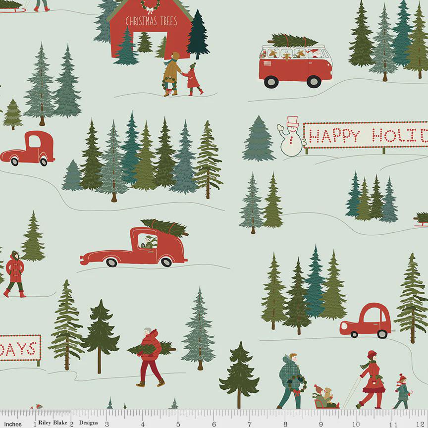 Quilting Cotton Christmas Is in Town Main Mist Riley Blake