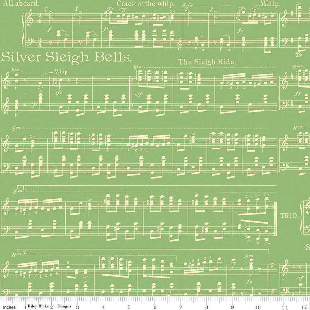 Quilting Cotton Classic Christmas Sheet Music Green Riley Blake