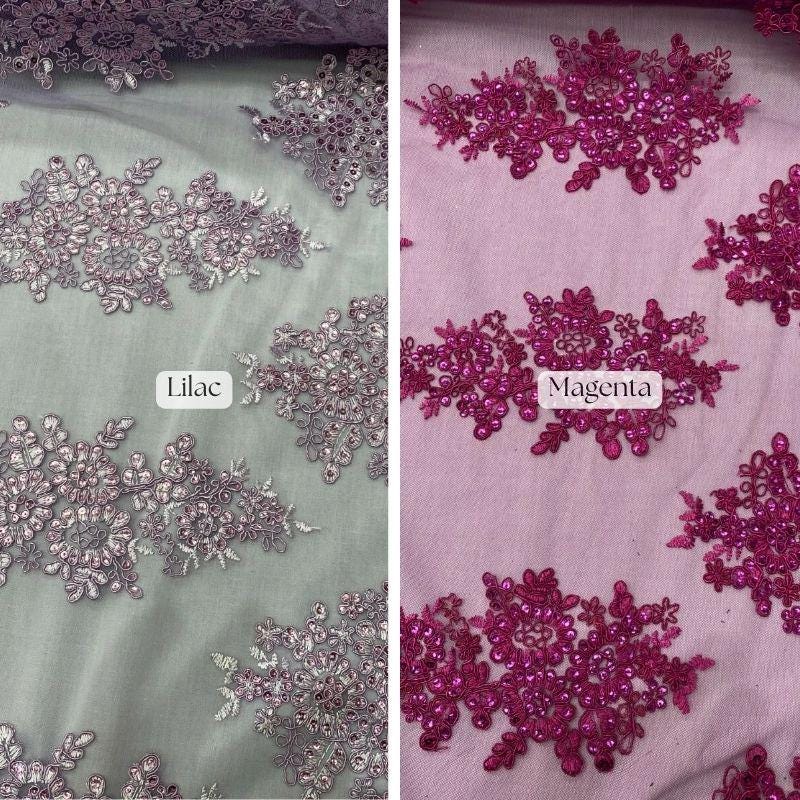 Elegant Sequin Lace Fabric - Floral Sequin Lace, Baby Blue, 51" Width