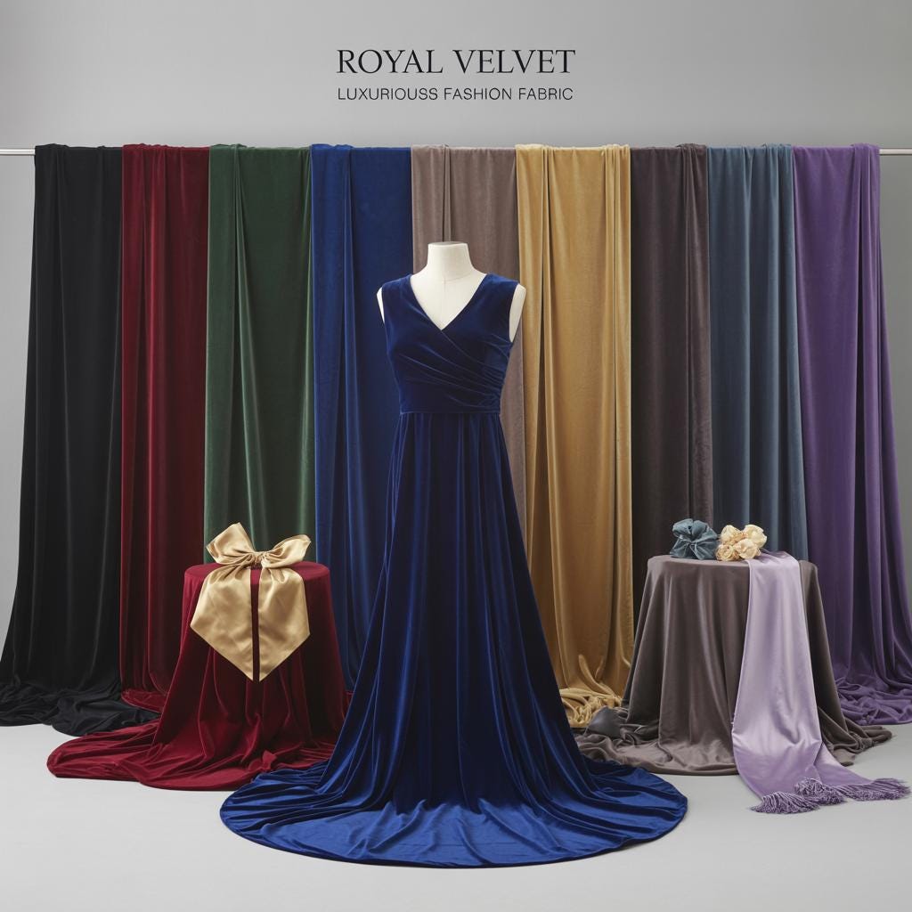 Premium Royal Velvet Polyester Blend Fabric - Multiple Colors, 58-60" Width (1 Yard)