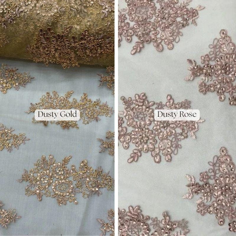 Elegant Sequin Lace Fabric - Floral Sequin Lace, Baby Blue, 51" Width