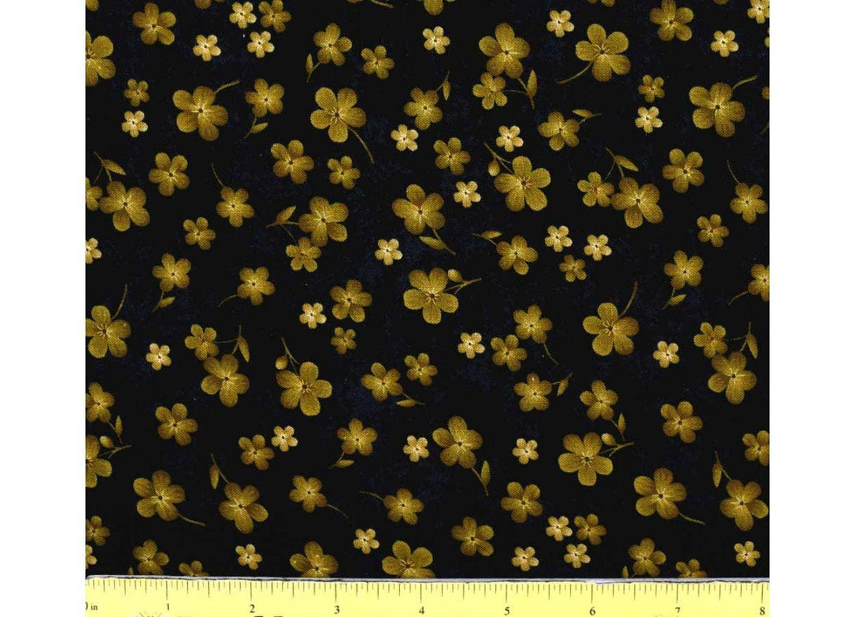 Quilting Cotton Scarlet Beauty Tossed Gold Geranium Fleur Black Timeless Treasures
