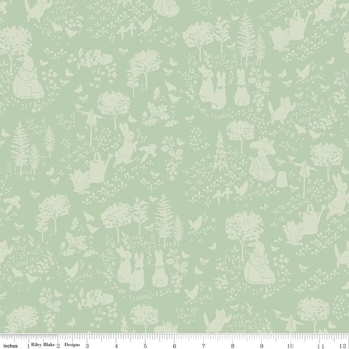 Quilting Cotton Peter Rabbit™ and Benjamin Bunny™ Tonal Garden Green Riley Blake
