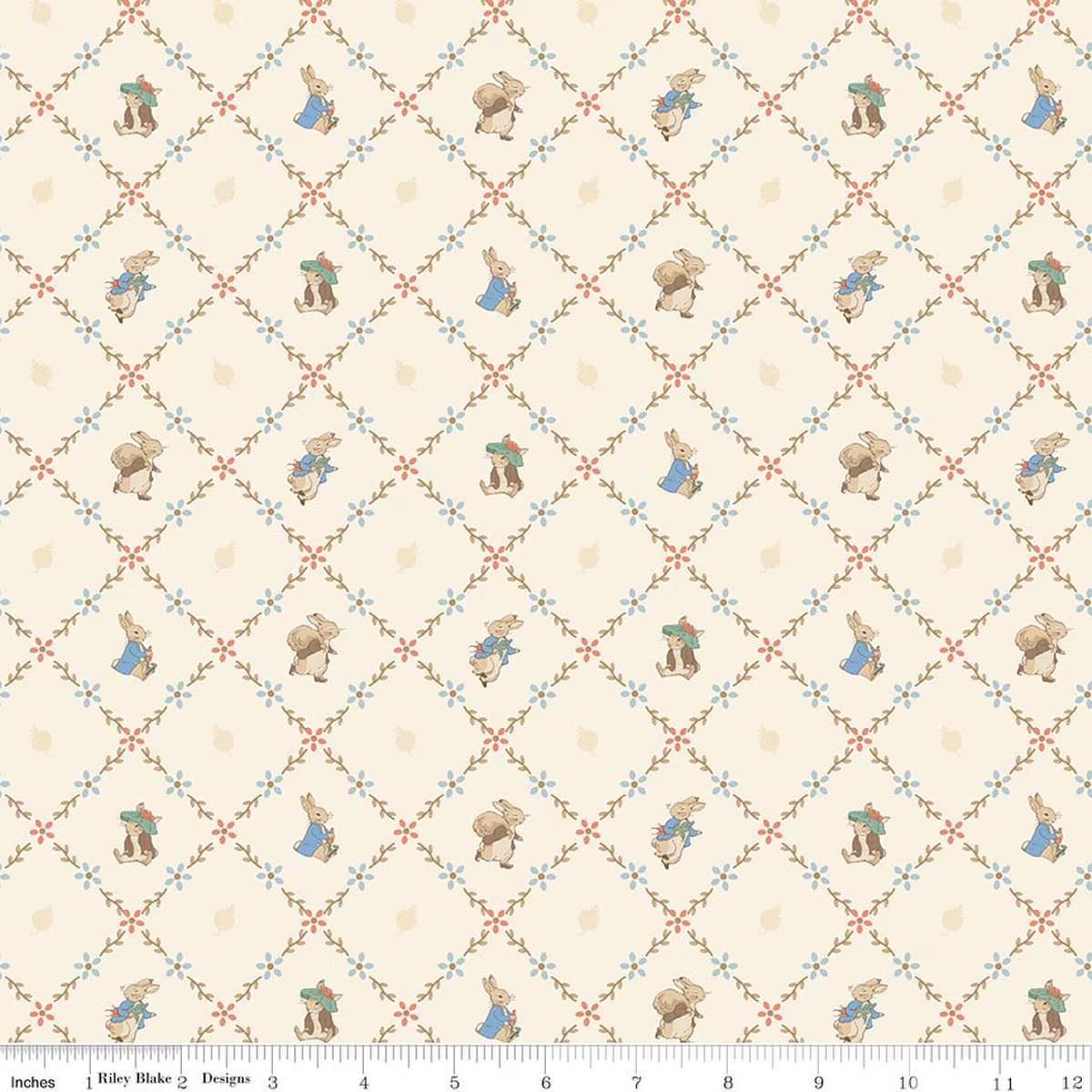 Quilting Cotton Peter Rabbit™ and Benjamin Bunny™ Lattice Cream Riley Blake