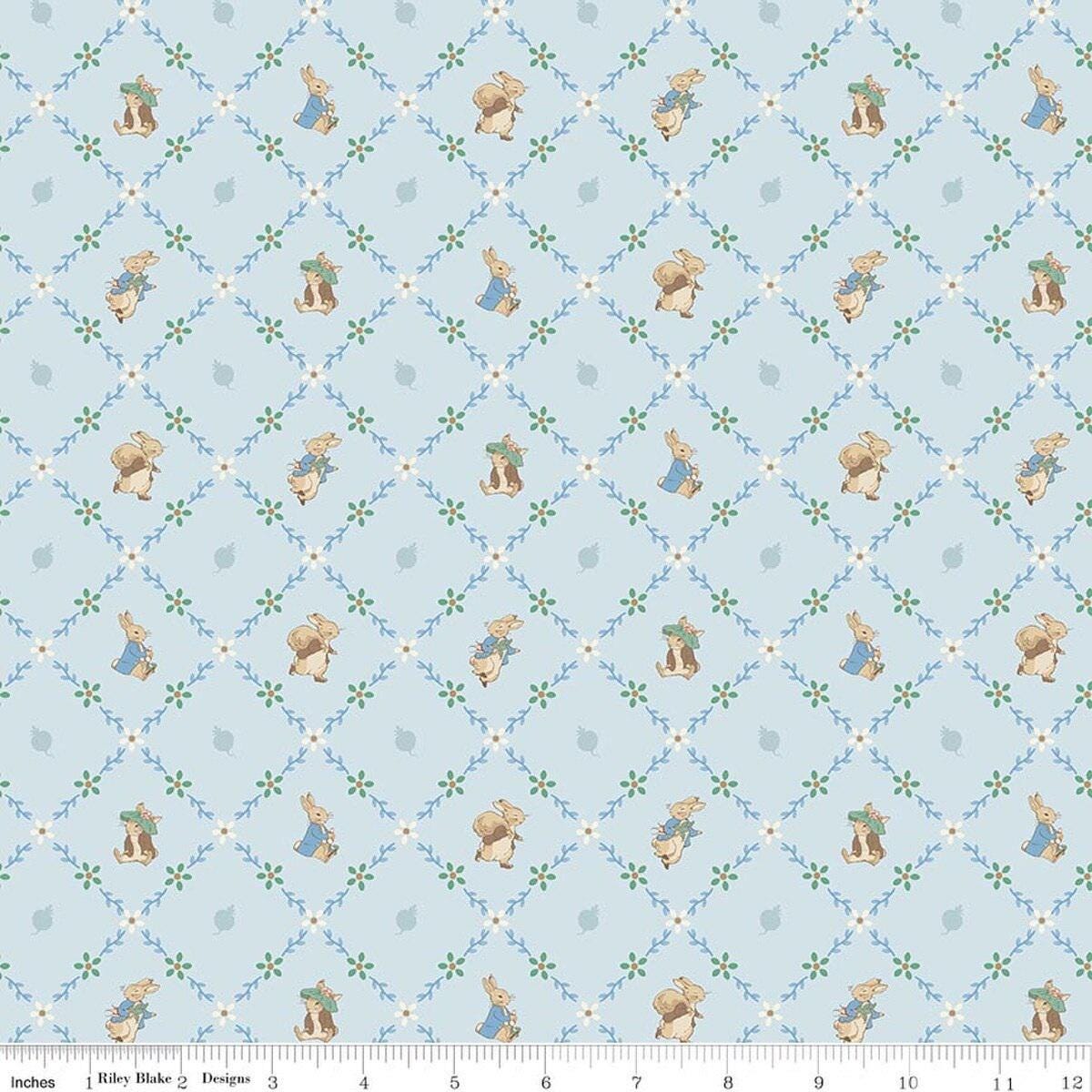Quilting Cotton Peter Rabbit™ and Benjamin Bunny™ Lattice Blue Riley Blake