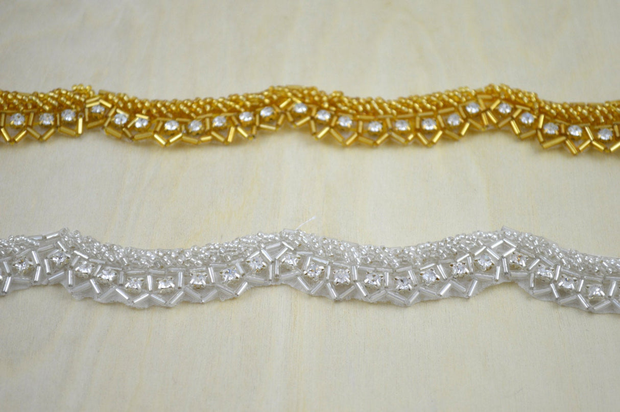 Rhinestone Trim Silver Scalloped Iron-On