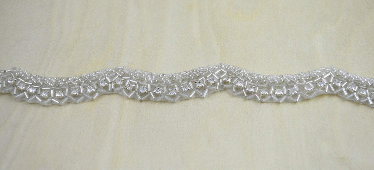 Rhinestone Trim Silver Scalloped Iron-On