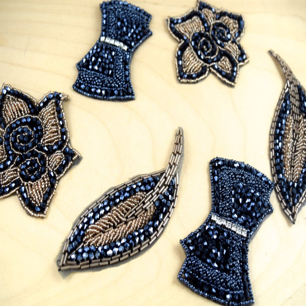 Crystal Applique Patch Navy Champagne