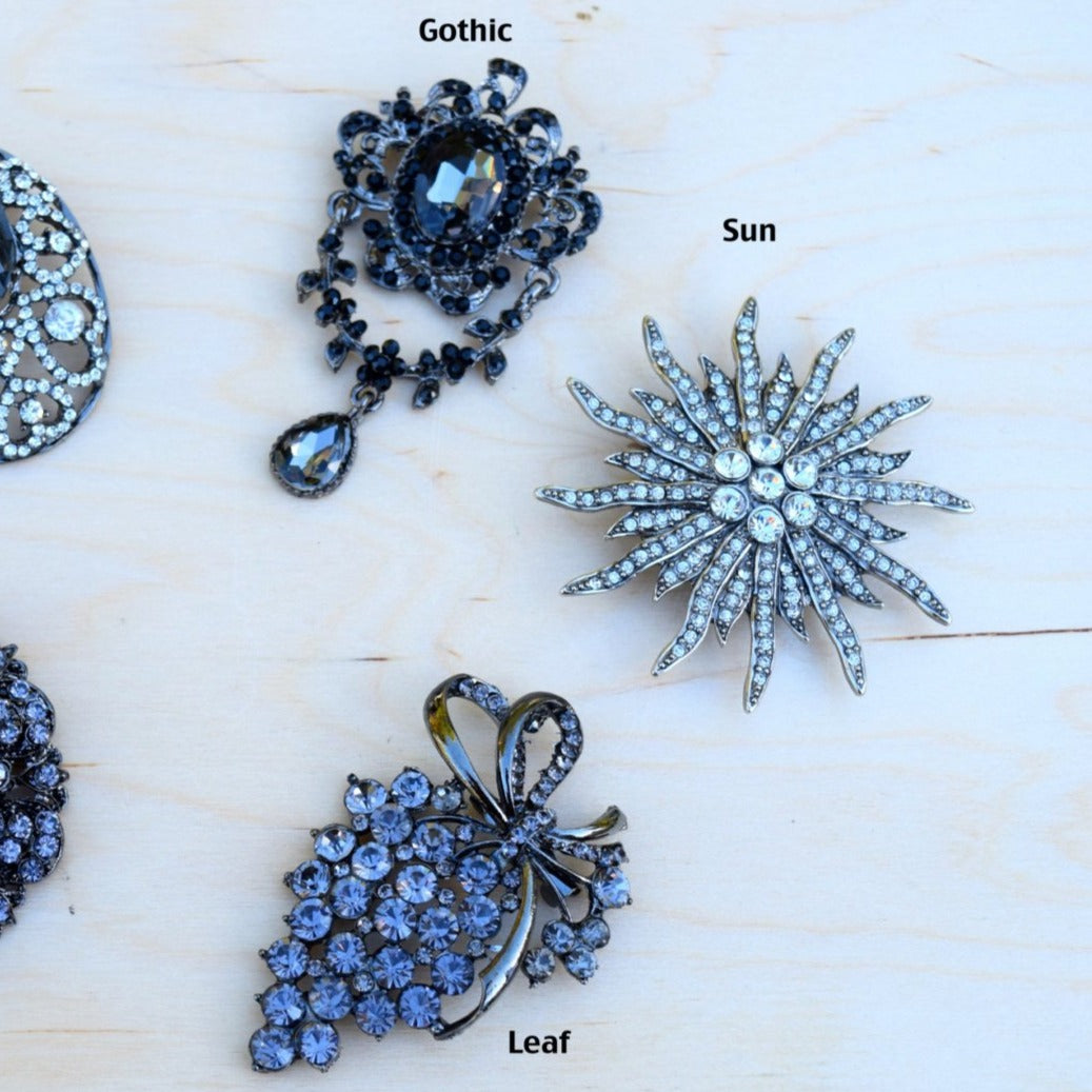 Gunmetal Crystal Brooch Gothic Styles