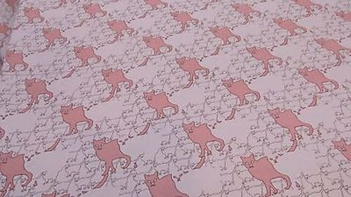Satin Charmeuse Cat Print White Pink