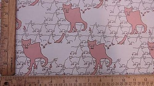 Satin Charmeuse Cat Print White Pink