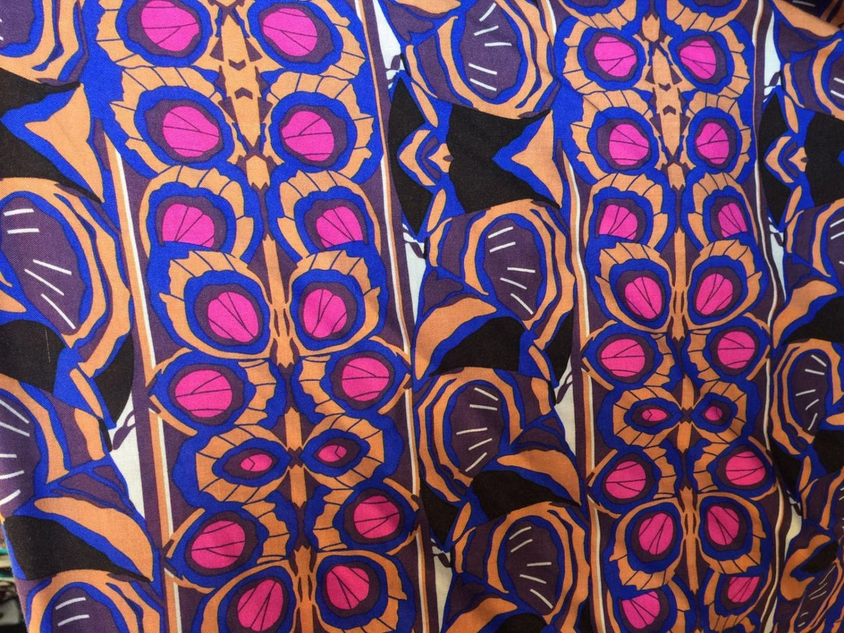 Rayon Tropical Print Fabric in Fuchsia Blue Brown Black