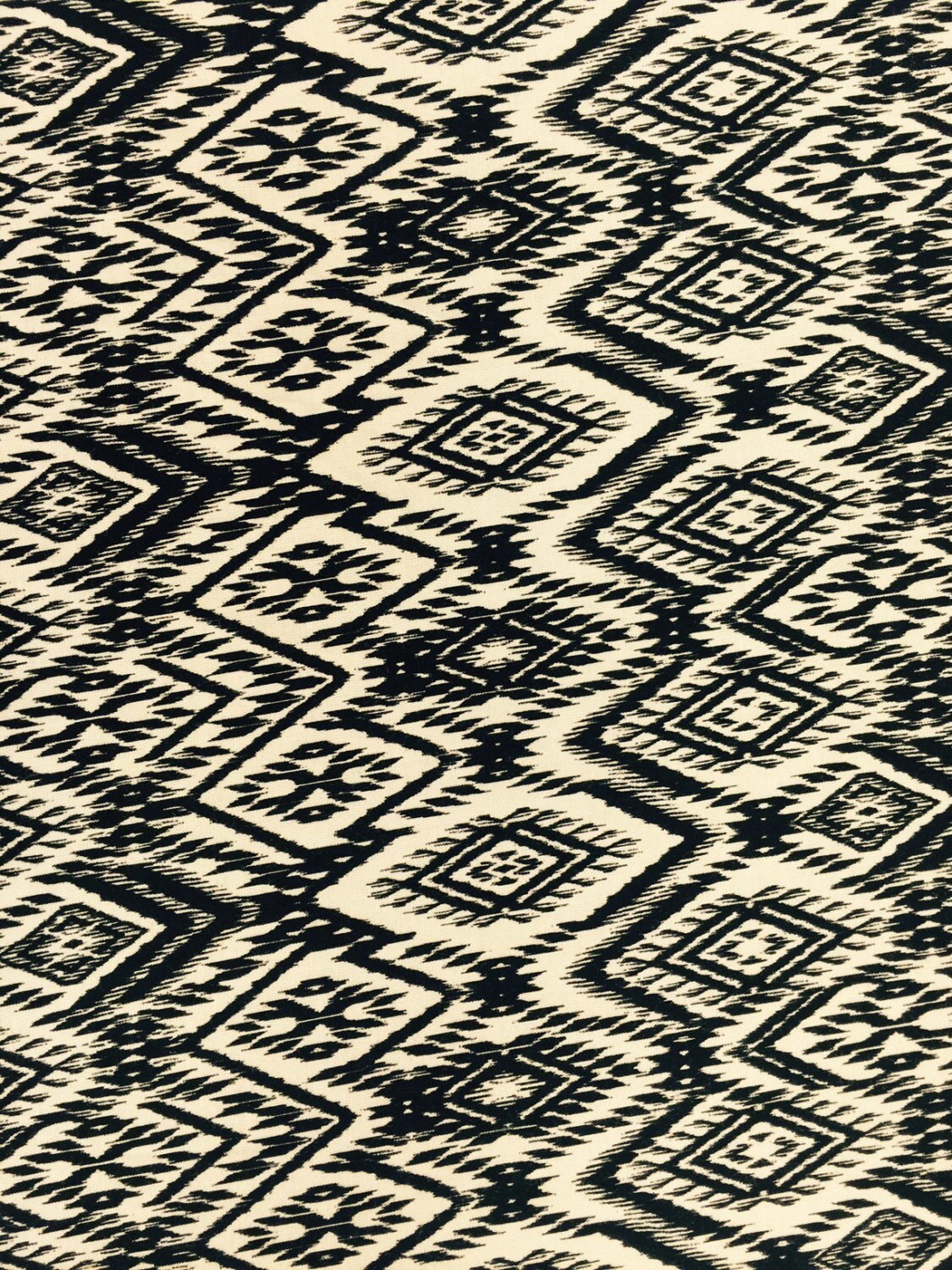 Rayon Challis Black and Tan Geometric Pattern